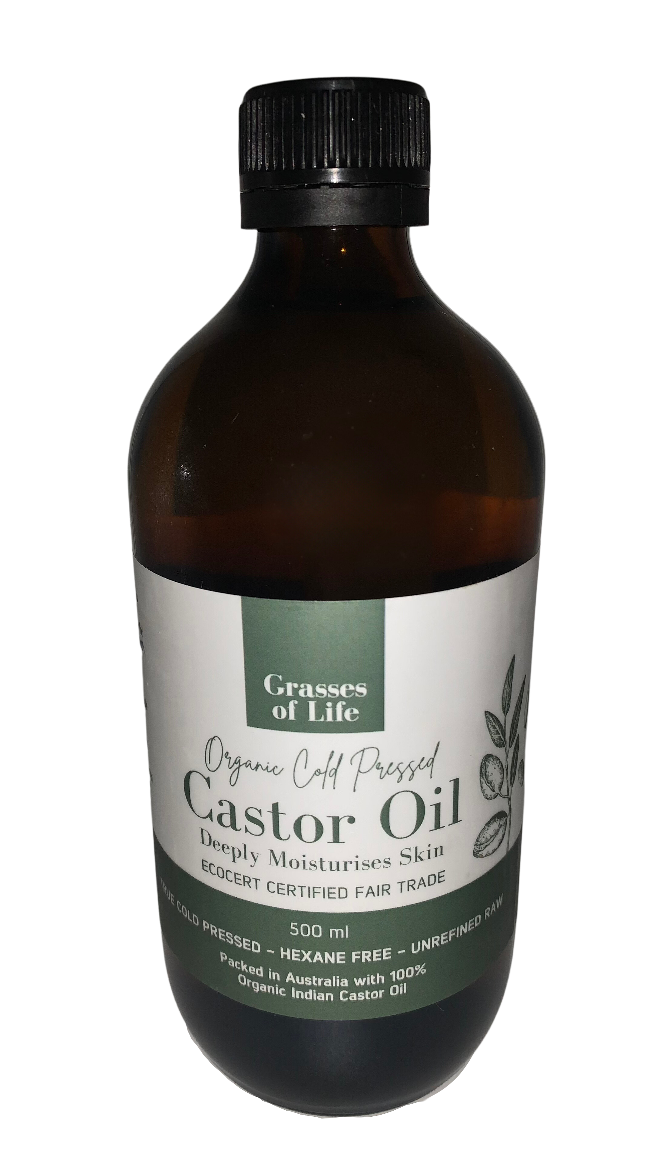 Grasses Of Life Certified Organic Castor Oil (Fair Trade Certified) 500ML