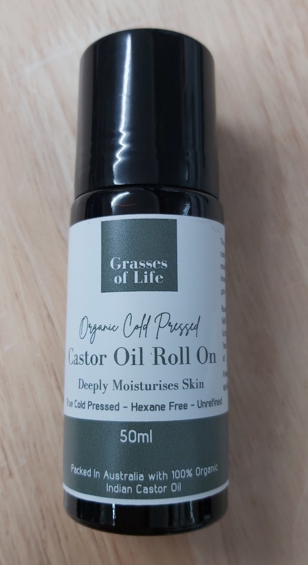 ** NEW ** Grasses of Life Organic Gold Pressed Castor Oil Roll on 50ml - Refillable