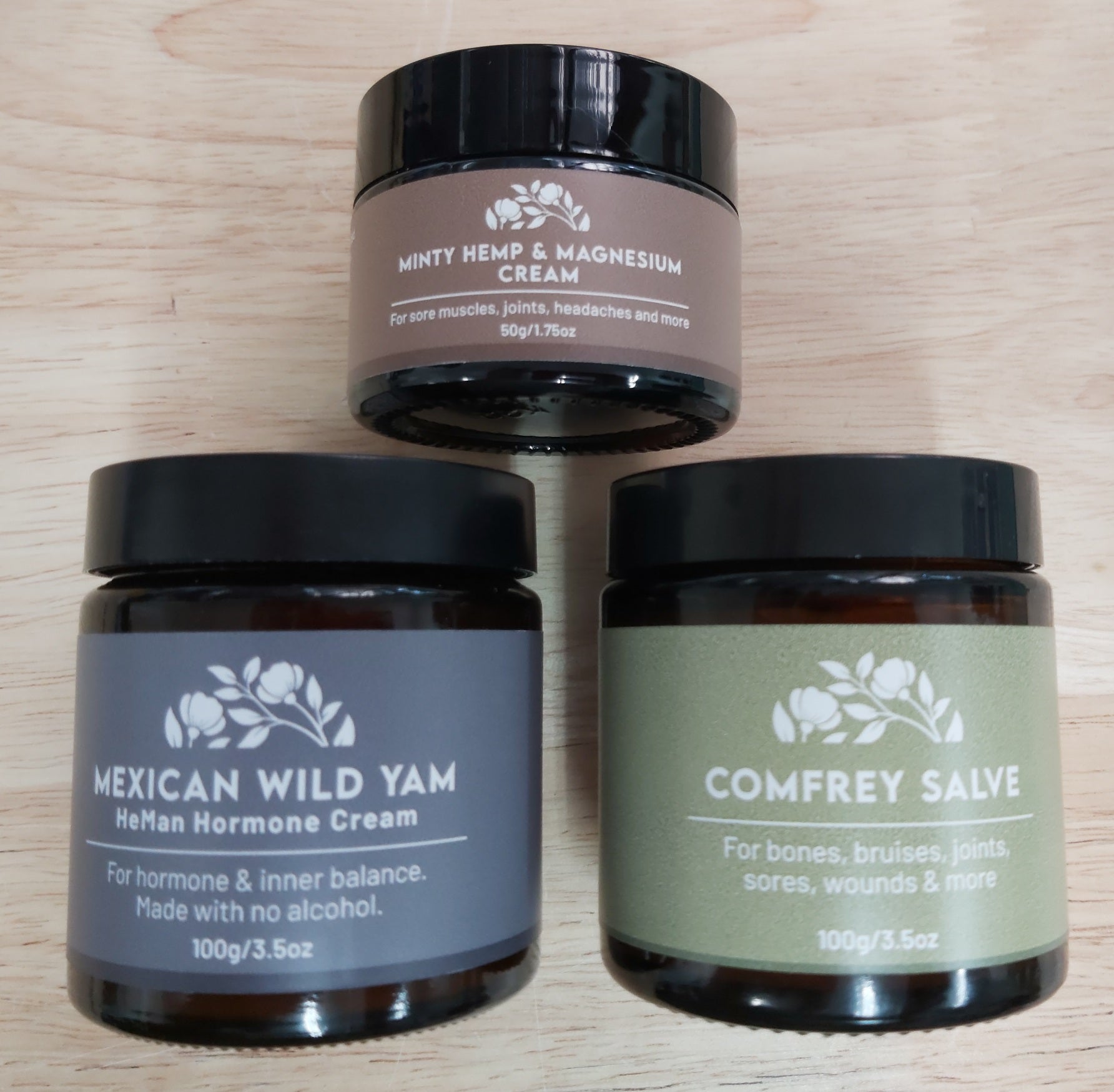 Gathered Blends Mens Pack - HeMan Hormone Cream, Comfrey Salve and Minty Hemp & Magnesium Cream