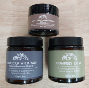 Gathered Blends Mens Pack - HeMan Hormone Cream, Comfrey Salve and Minty Hemp & Magnesium Cream