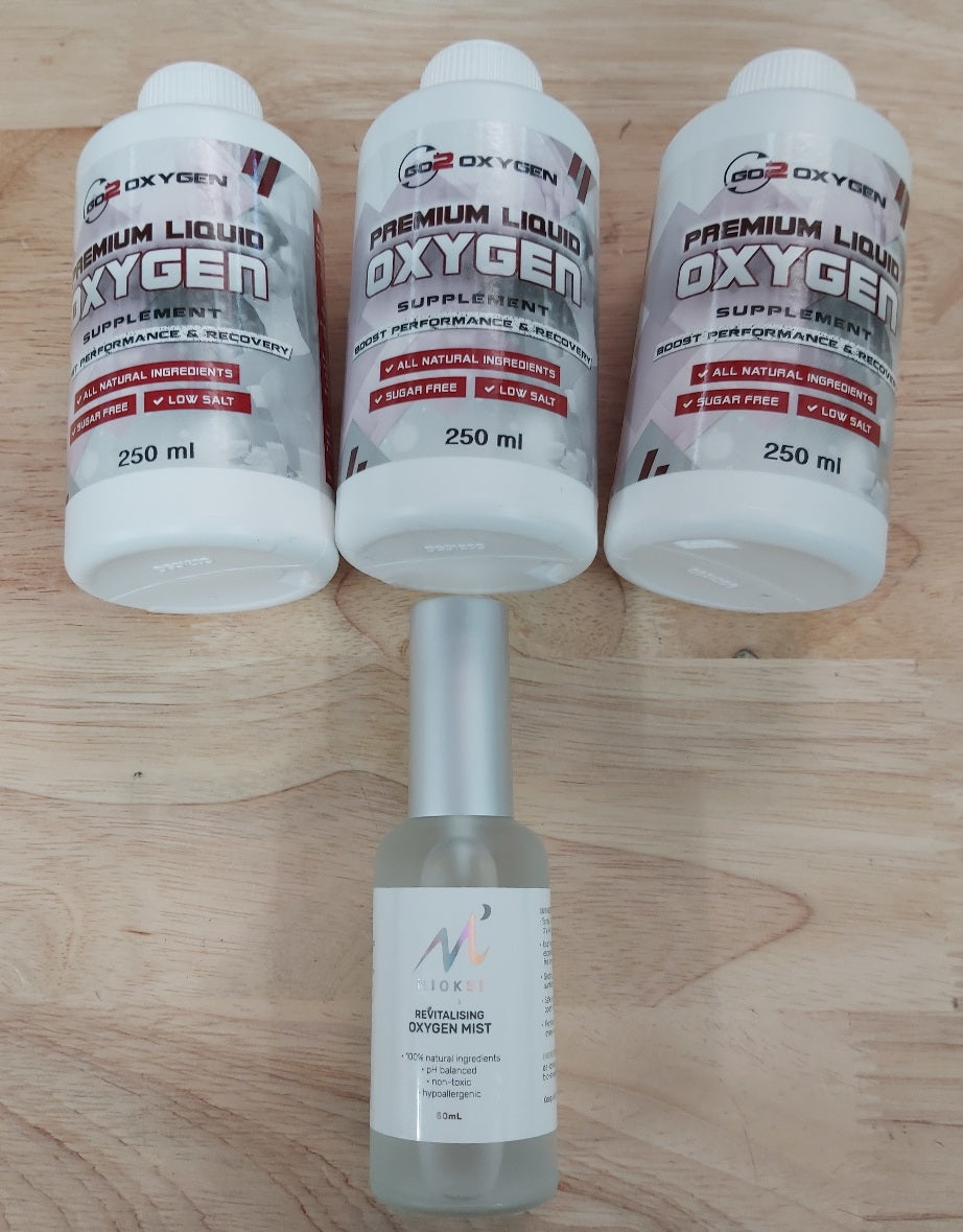 **SPECIAL** BUY 3 x GO2 OXYGEN LIQUID SUPPLEMENTS AND GET 1 FREE MIOKSI REVITALISING OXYGEN SPRAY