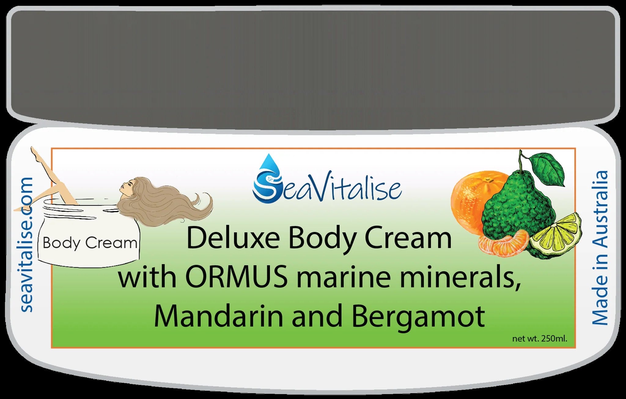 ** NEW ** Sea Vitalise Deluxe Body Cream with ORMUS Marine Minerals, Mandarin & Bergamot 250g