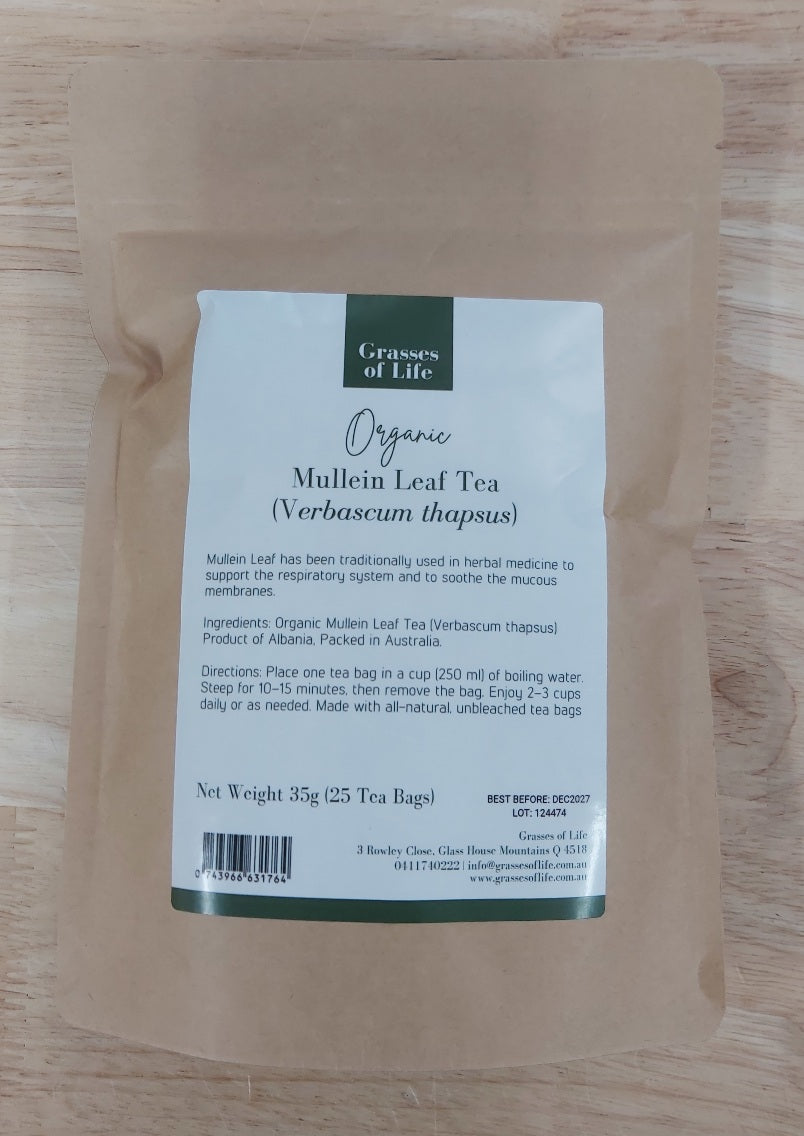 ** NEW ** Grasses Of Life Organic Mullein Leaf Tea 25/Pack