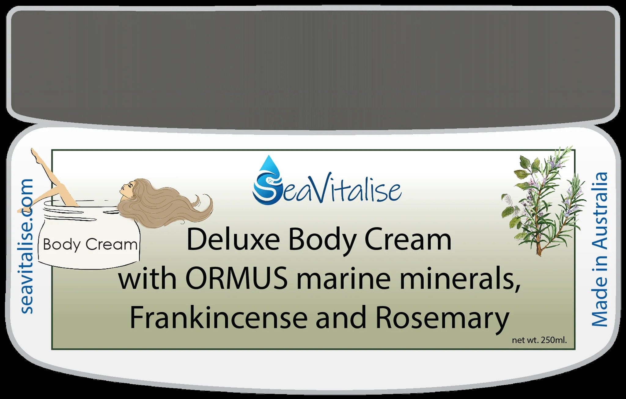 ** NEW ** SeaVitalise Deluxe Body Cream with ORMUS Marine Minerals, Frankincense & Rosemary 250g