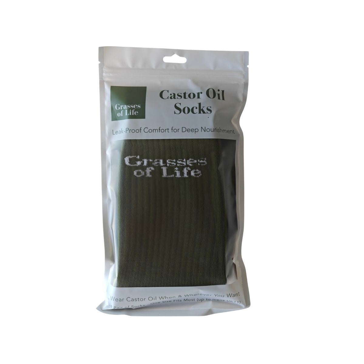 ** NEW ** Grasses of Life Castor Oil Everywhere Leaf Proof Socks 1 pr + FREE 100ml Castor Oil Bottle