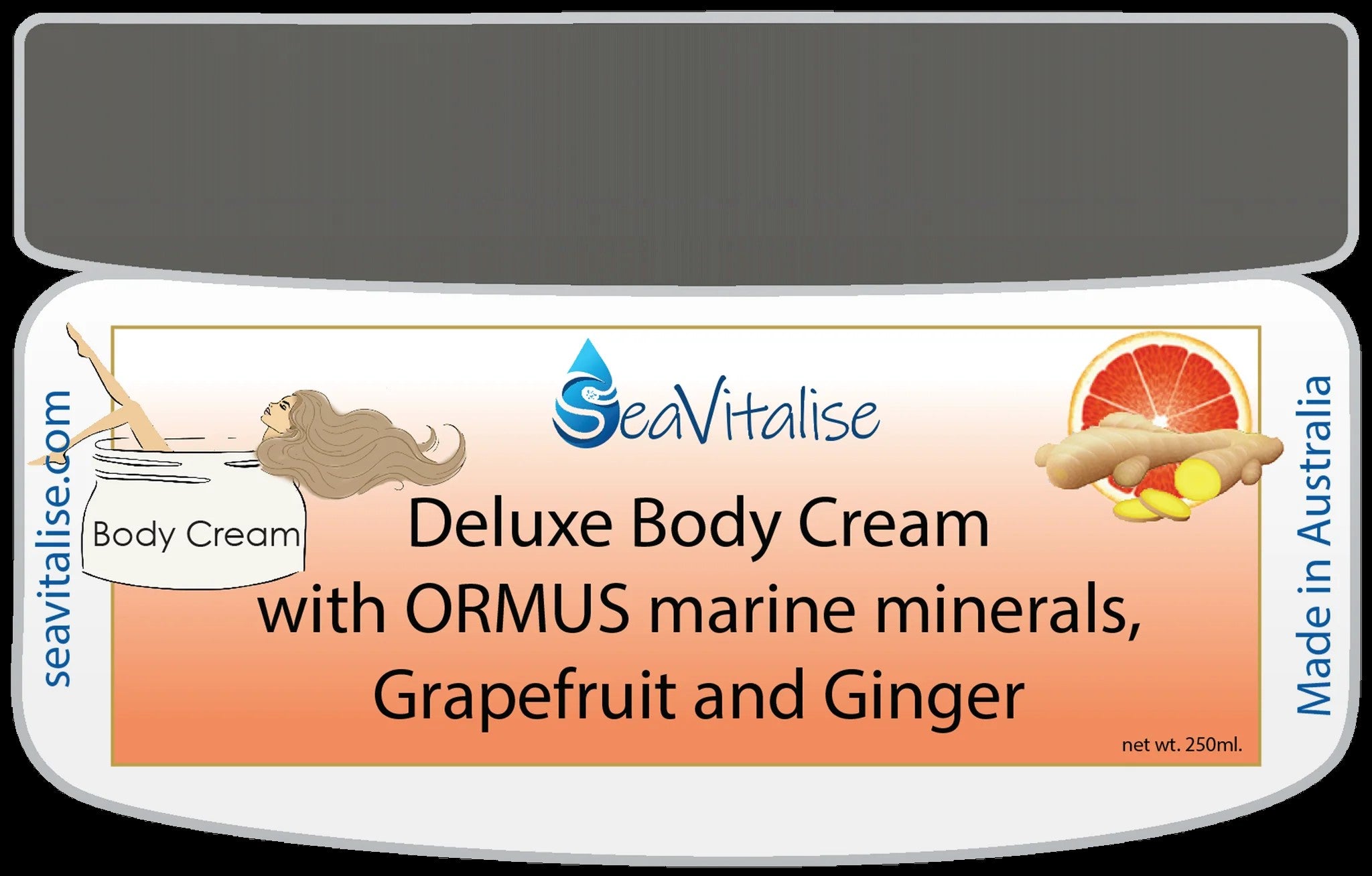** NEW ** SeaVitalise Deluxe Body Cream with ORMUS Marine Minerals, Grapefruit & Ginger 250g