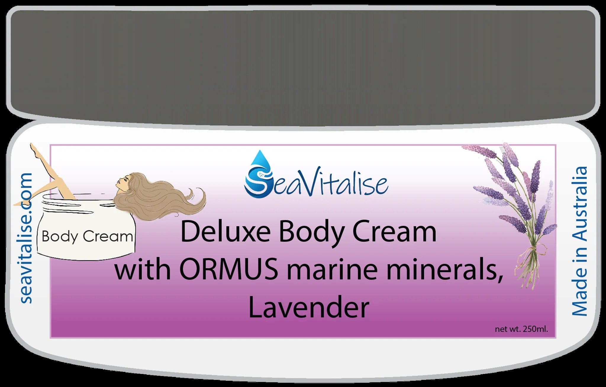 ** NEW ** SeaVitalise Deluxe Body Cream with ORMUS Marine Minerals, Lavender 250g