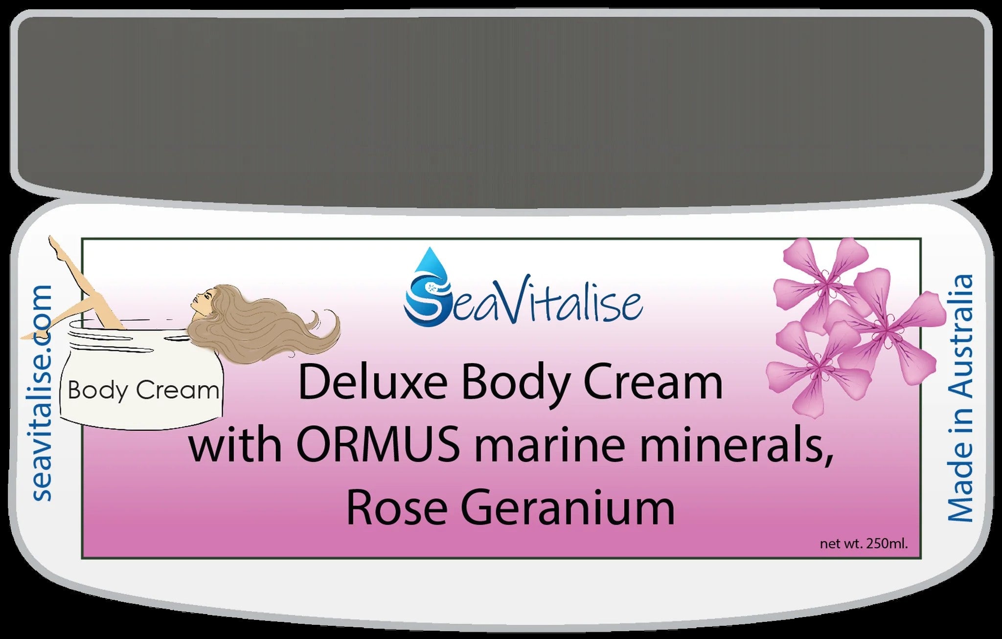 ** NEW ** SeaVitalise Deluxe Body Cream with ORMUS Marine Minerals, Rose Geranium 250g